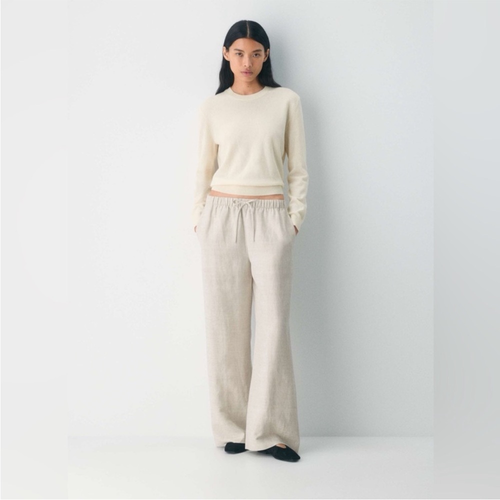 Wilfred Ecru Linen Blend High-Rise Wide-Leg Easy Pants by Aritzia